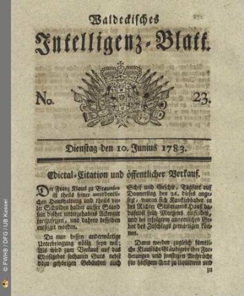 No. 23, Dienstag den 10. Junius 1783