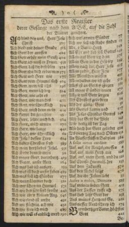 Das erste Register derer Gesänge nach dem ABC, auf die Zahl der Blätter gerichtet.