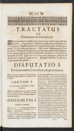 Tractatus De Generatione & Corruptione