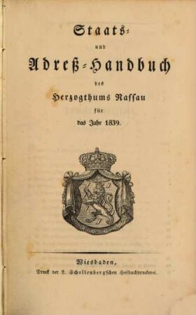 Staats- und Adreß-Handbuch des Herzogthums Nassau. 1839