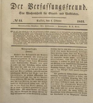 № 44. Cassel, den 1. Oktober 1831.