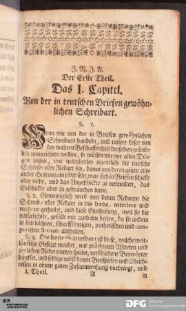 Das I. Capitel. Von der in teutschen Briefen gewöhnlichen Schreibart.
