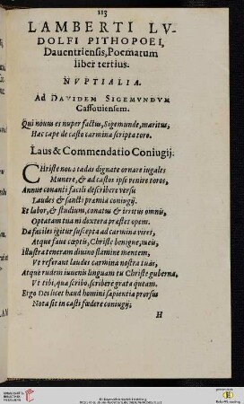 Liber tertius: Nvptialia. Ad Davidem Sigemvndvm Cassouiensem