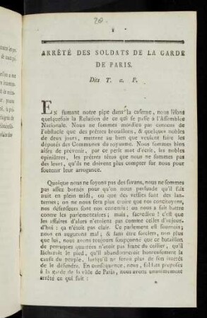 Arrété Des Soldats De La Garde De Paris : Dits T. a. P.