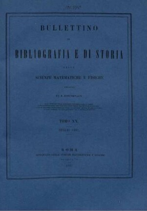 Tomo XX. Luglio 1887.