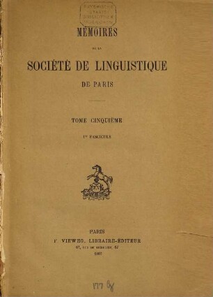 Mémoires de la Société de Linguistique de Paris. 5. 1884
