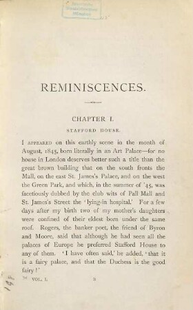 My Reminiscences by Lord Ronald Gower, I