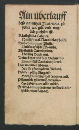 Ain überlauff dess ganntzen Jars/ was zu yeder zeit gut und nutzlich zuthun ist.