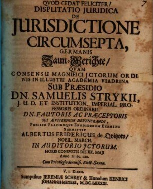 Disputatio Iuridica De Iurisdictione Circumsepta, Germanis ZaunGerichte