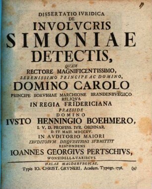 Dissertatio Ivridica De Involvcris Simoniae Detectis
