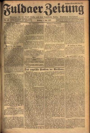 Erste Ausgabe vom Freitag, den 03. Juni 1927.
