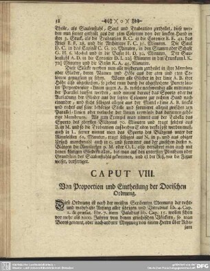 Caput VIII. Von Proportion und Eintheilung der Dorischen Ordnung