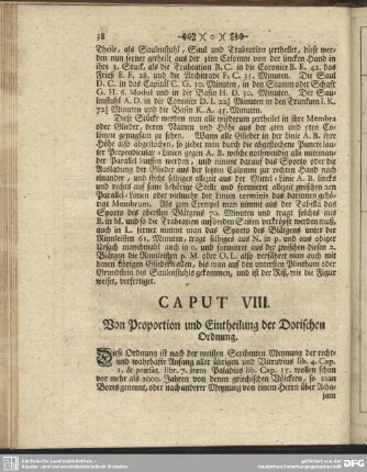 Caput VIII. Von Proportion und Eintheilung der Dorischen Ordnung
