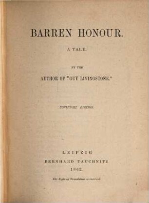 Barren honour : a tale