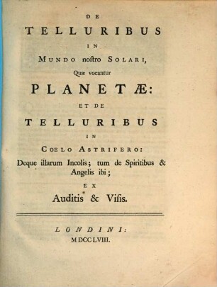 De telluribus in mundo nostro solari
