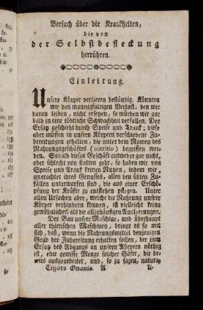 1-4, Versuch über die Krankheiten, die von der Selbstbefleckung herrühren. Einleitung.