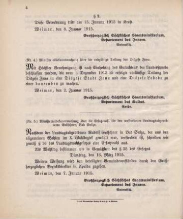 Nr. 4: Ministerialbekanntmachung über die endgültige Teilung der Diözese Jena