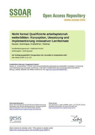 Nicht formal Qualifizierte arbeitsplatznah weiterbilden: Konzeption, Umsetzung und Implementierung innovativer Lernformate