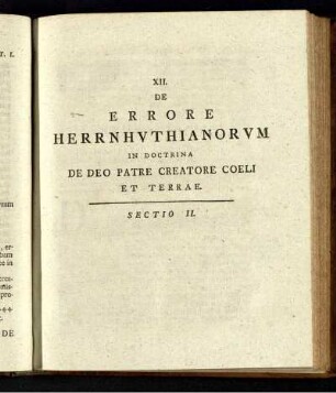 XII. De Errore Herrnhuthianorum In Doctrina De Deo Patre Creatore Coeli Et Terrae. Sectio II.