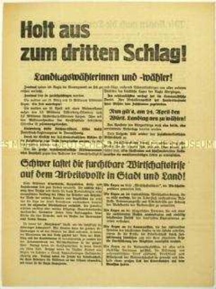 Aufruf der SPD zur württembergischen Landtagswahl 1932