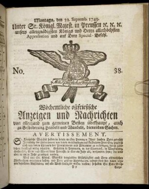 No. 38. Montags, den 22. Septemb. 1749.