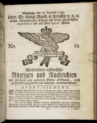 No. 38. Montags, den 22. Septemb. 1749.