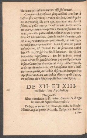 De XII. Et XIII. traditionibus Apostolicis.