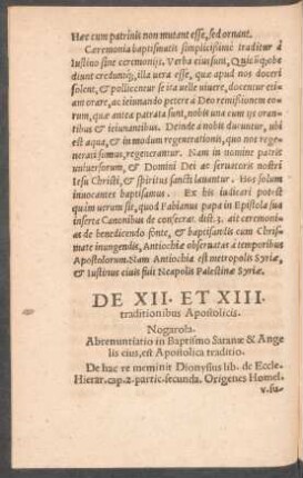 De XII. Et XIII. traditionibus Apostolicis.
