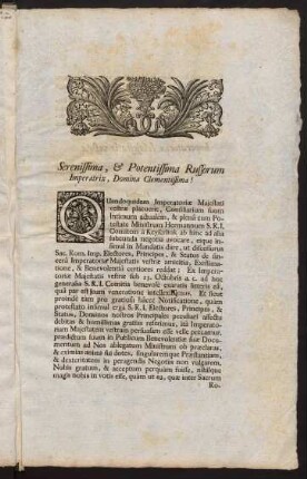 0f-og, Serenissima, & Potentissima Russorum Imperiatrix, Domina Clementissima!