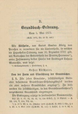 B. Grundbuch- Ordnung. Vom 5.Mai 1872.
