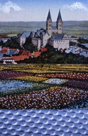 Quedlinburg - Postkarte von der Stiftskirche : Historische colorierte Postkarte von der Stiftskirche Quedlinburg um 1890