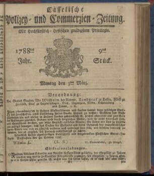 9tes Stueck, Montag den 3ten Maerz. 1788