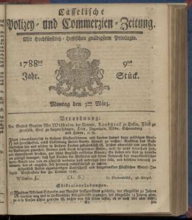 9tes Stueck, Montag den 3ten Maerz. 1788