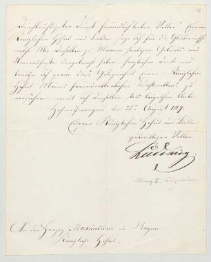 Ludwig II. von Bayern (1845 - 1886) Autographen: Brief von Ludwig II. an Herzog Maximilian in Bayern - BSB Autogr.Cim. Ludwig .15