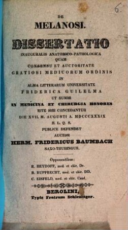 De melanosi : Diss. inaug. anat. pathol.