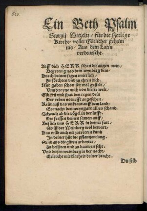 Ein Beth Psalm Georgii Witzelii/ für die Heilige Kirche/ voller Götlicher geheimnis ...