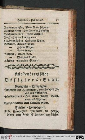 Fuerstenbergischer Offiziers-Etat