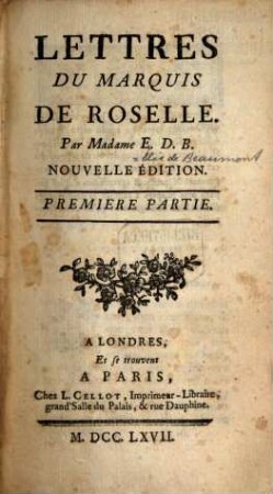 Lettres Du Marquis De Roselle. 1