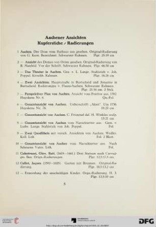 Aachener Ansichten Kupferstiche / Radierungen (Nr. 1-46)
