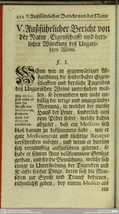 V. Außführlicher Bericht von der Natur, Eigenschafft und herzlichen Würkung deß Ungarischen Weins