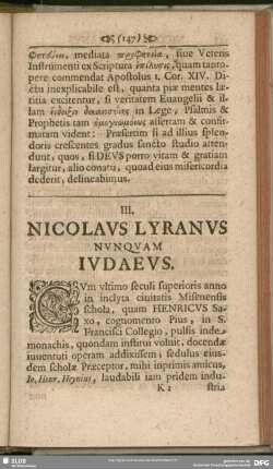 III. Nicolaus Lyranus Nunquam Judaeos
