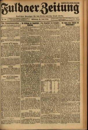 Erste Ausgabe vom Mittwoch, den 18. Juni 1924.