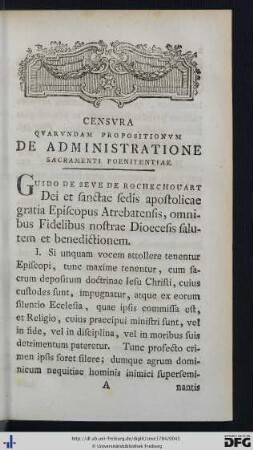 Censura Quarundam Propositionum De Administratione Sacramenti Poenitentiae.