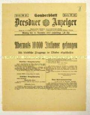 Nachrichtenblatt des "Dresdner Anzeiger" mit Kurznachrichten von verschiedenen Kriegsschauplätzen