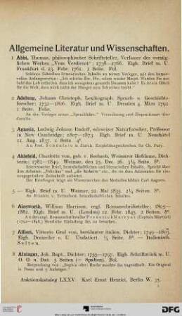 Allgemeine Literatur und Wissenschaften (Nr. 1-1282)