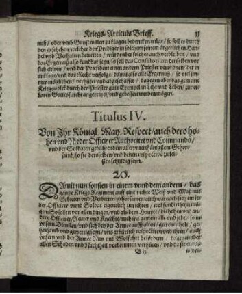 Titulus IV. Von Ihrer Kön. Maj. Respect