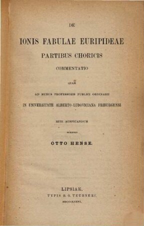 De Ionis fabulae Euripideae partibus choricis commentatio