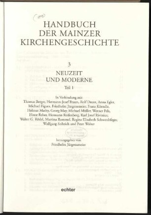 3. Neuzeit und Moderne Teil 1: Handbuch der Mainzer Kirchengeschichte