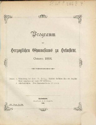 Programm des Herzoglichen Gymnasiums zu Helmstedt. 1890/91
