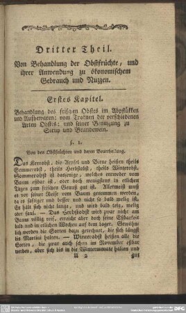 Dritter Theil. Von Behandlung der Obstfrüchte, und ihrer Anwendung zu ökonomischem Gebrauch und Nuzzen